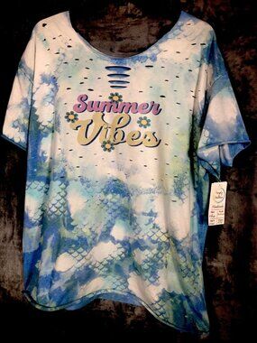 Summer Vibes Distressed Women’s Mermaid T-Shirt Size Adult Extra Large